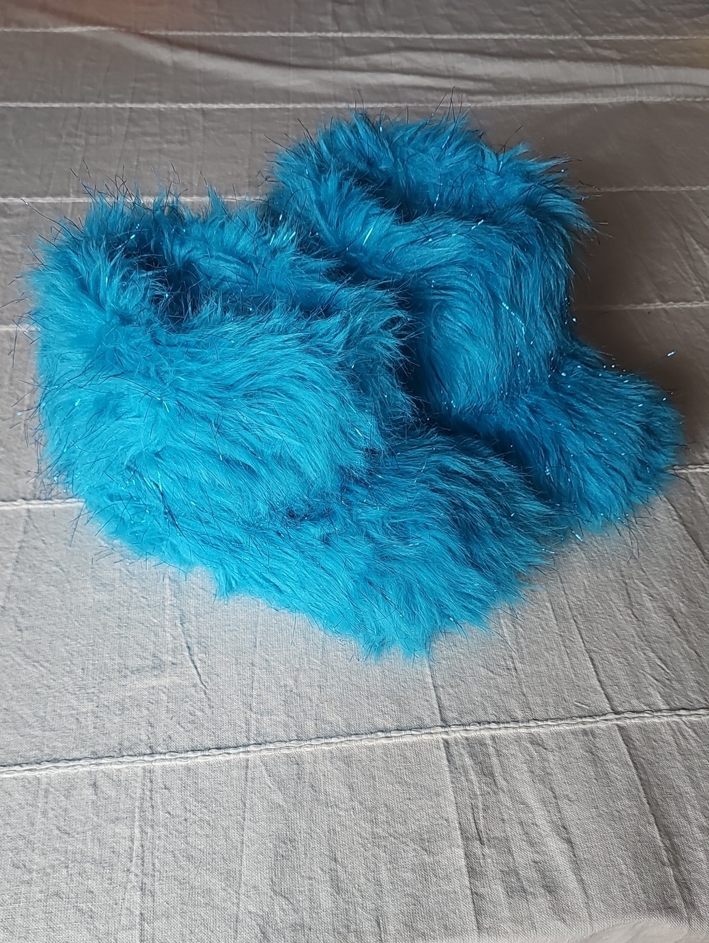 Monster Costume Plush Faux Fur Blue Cozy Slipper Boots